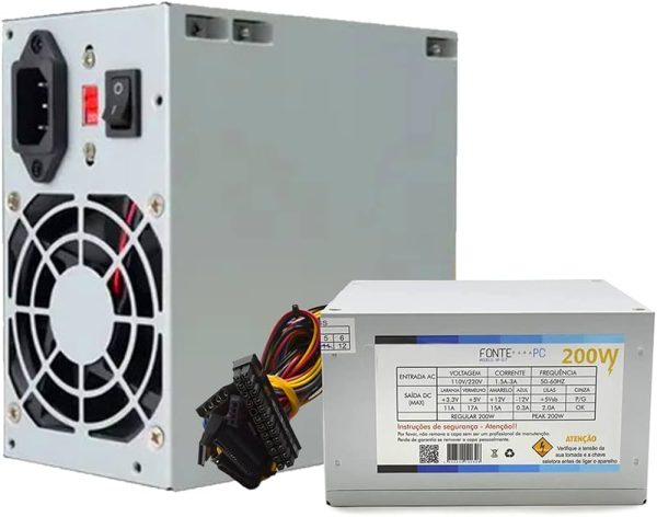 Fonte de alimentação chaveada para PC. Modelo: PS-201 200W